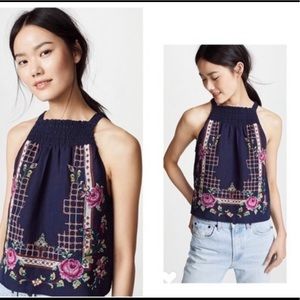 Free People Navy Embroidered Top